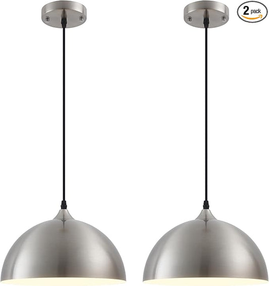 Brushed Nickel Industrial Pendant Light 11.8inches 2 Packs,Mental Hanging Light Fixtures for Kitchen Island,Dome Pendant Light,Ceiling Light Fixtures for Restaurant Dining Room Aisle