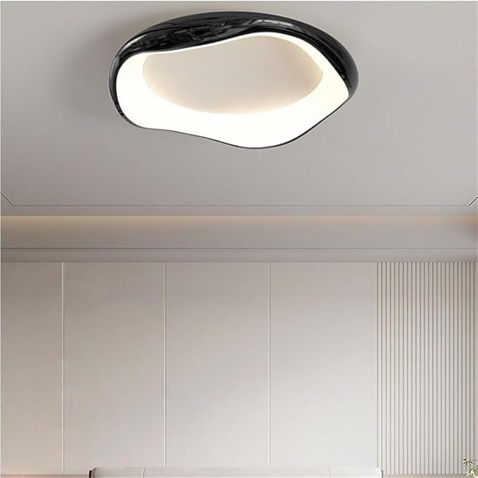 KISAD Nordic Modern and Minimalism Irregular Ceiling Lights Acrylic Shade Semi Flush Mount Ceiling Lamp Iron Body Three-Color Mode Ceiling Light Fixture White Or Black for Bedroom(Black,52cm/20.4in)