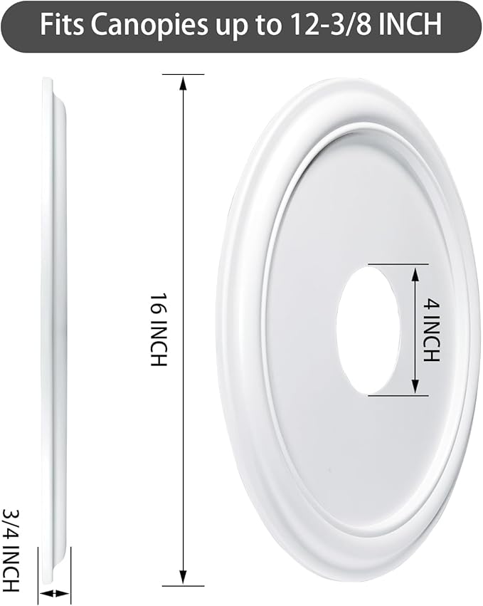 EIFHYT Molded Nylon Ceiling Medallion for Light Fixtures and Ceiling Fans 16"OD x 4"ID x 3/4"P (Fits Canopies up to 12-3/8") White