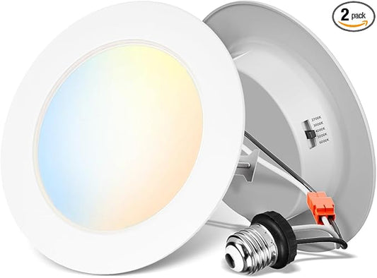 ANWIO Recessed Lighting 4 Inch, 5CCT Flat Retrofit LED Recessed Lights Can Needs, 2700/3000/4000/5000/6000K Selectable Can Lights 7W(85W Equivalent) CRI 80+ Dimmable E26 Base IC Rated & ETL 2 Pack