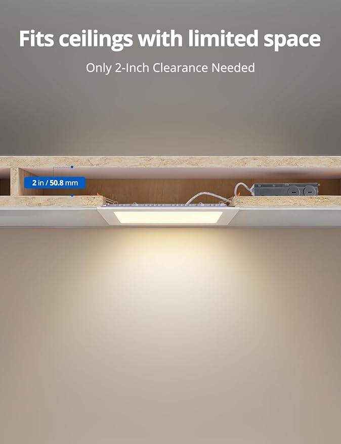 2 Pack 8 Inch Square LED Recessed Ceiling Light 5CCT Selectable for Kitchen Retrofit, Slim Canless Wafer Downlight IC Rated for Bathroom, 18W Dimmable 1440LM for Porch ETL FCC