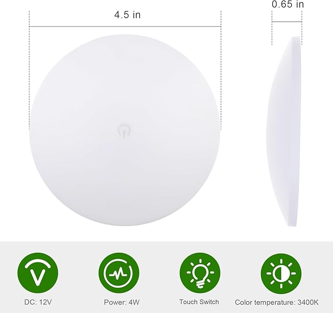 RV lights interior,4.5 inch LED ceiling lights, 12V light fixtures with touch switch for rv,camper,trailer and boat,warm white 3000-3400K(Pack 6)