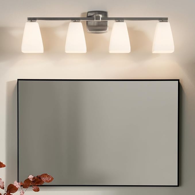 Kichler Marant 33.25" 4-Light Bathroom Vanity Light Fixture with Opal Glass in Brushed Nickel for Modern Powder Room Over Mirror (33.25 in W x 9.5 in H), 55217NI