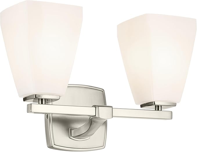 Kichler Marant 2-Light Bathroom Vanity Light Fixture with Opal Glass, 14.25" Modern Wall Mount Light in Brushed Nickel for Bathroom, Powder Room, Over Mirror (14.25" W x 9.5" H), 55215NI