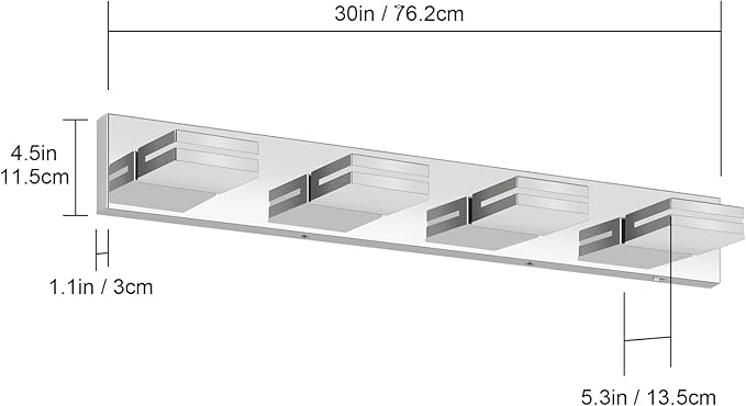 Bathroom Vanity Lighting Fixtures Over Mirror (4-Light, 30-Inch) Modern LED Bathroom Wall Lighting Fixtures, Chrome (Cool White 6000K)