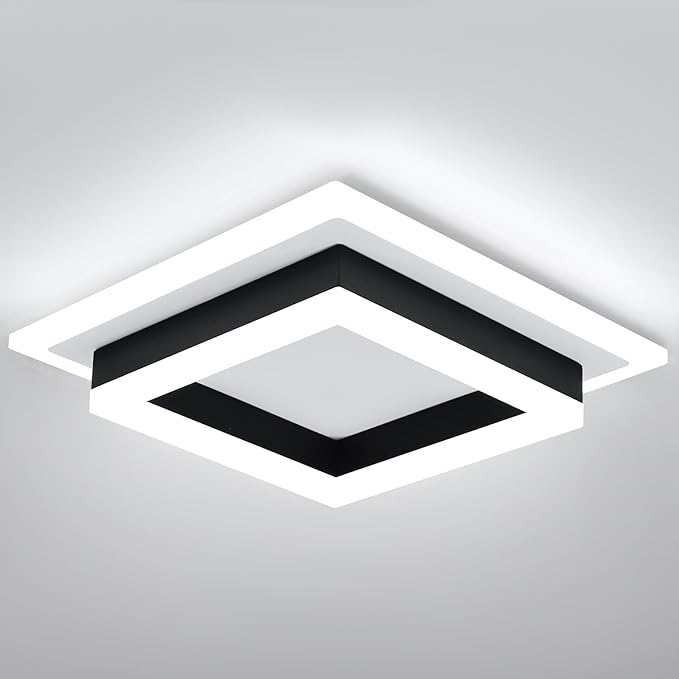 32W Modern LED Ceiling Light, Small Flush Mount Light Fixture, 6500K Cold White Ceiling Lamp, Square Hallway Lighting Fixtures for Living Room Bedroom Bathroom Kitchen (White, Cold White)