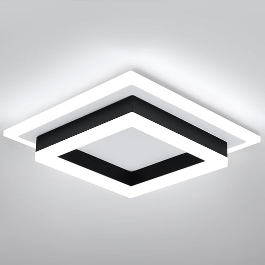 32W Modern LED Ceiling Light, Small Flush Mount Light Fixture, 6500K Cold White Ceiling Lamp, Square Hallway Lighting Fixtures for Living Room Bedroom Bathroom Kitchen (White, Cold White)