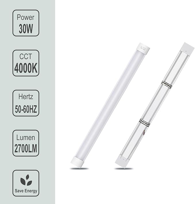 4 Pack 3FT LED Batten, Ultra-Thin Ceiling Mounted Light, 30W, Day Light 4000K, IP20, LED Ceiling Fixture for Garage, Shop, Hallway, Office, Market