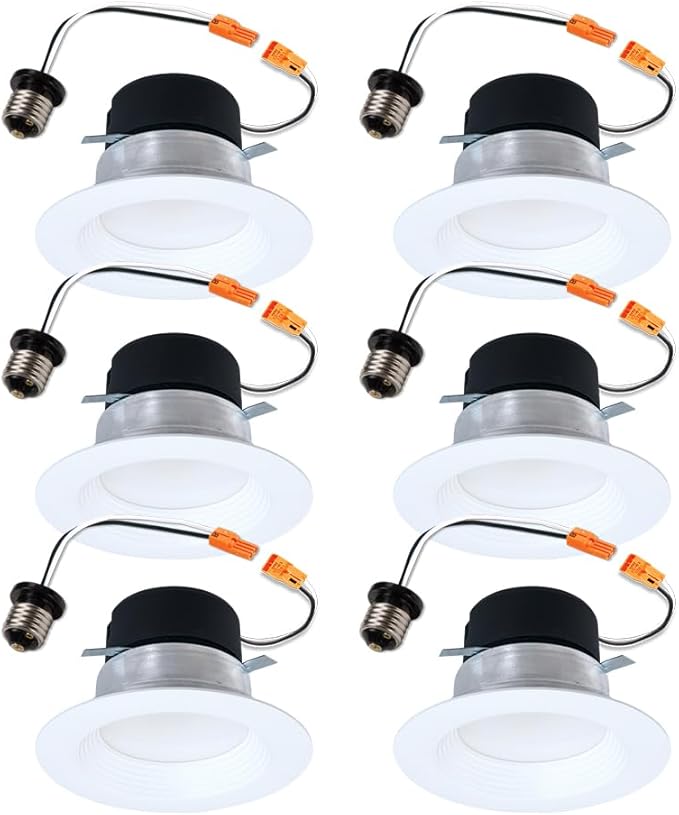 HALO 4 inch LED Recessed Lights with Selectable Color Temperature Dimmable Baffle Can Light Trim 6-Pack for Indoor Outdoor Ceiling Installation LT4069FS1EWHR 6-Pack