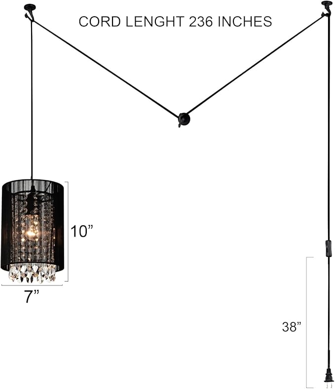 LaLuLa Mini Crystals Plug in Pendant Light,1-Light Hanging Lamps for Living Room Plug in,Bedrooms,Girls Room,Vanity,Playhouse,Closet
