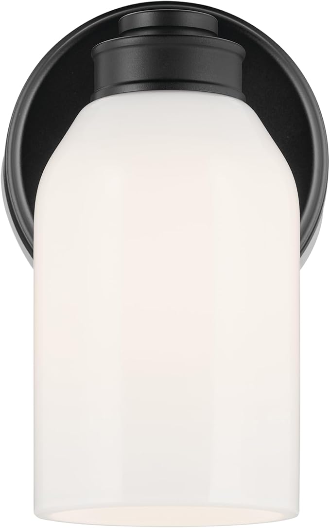 Kichler Shae 5" 1-Light Wall Sconce Modern Bathroom Vanity Light Fixture with White Opal Glass in Black for Mirror, Hallway, Fireplace (8.25" H x 5" W), 55200BK