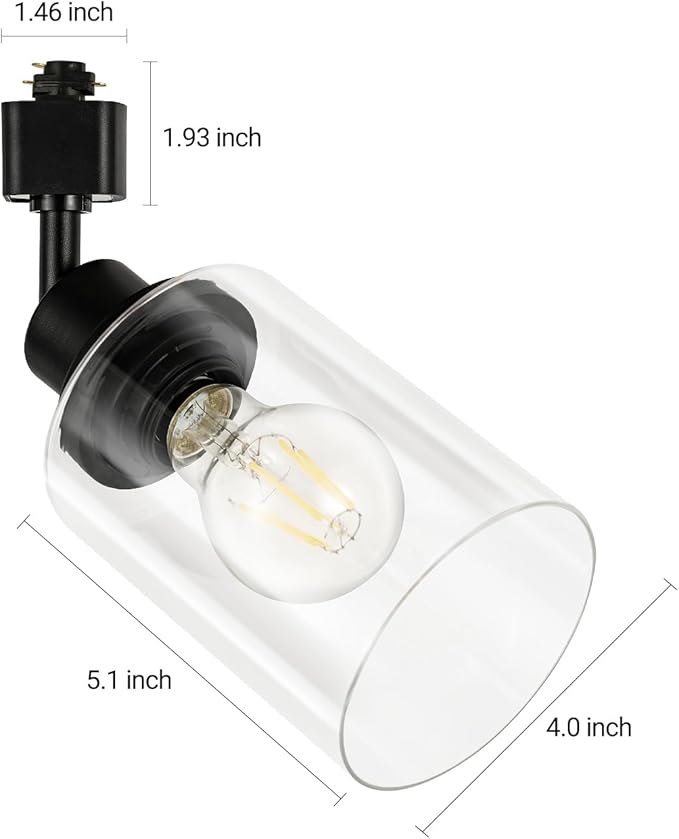 VANoopee H Type Track Lighting Heads E26 Track Light Ceiling Modern for Kitchen, Compatible with H Track Lighting Rail System, Black Track Lighting Fixtures with Glass Lamp Shade, 1 Pack, No Bulbs