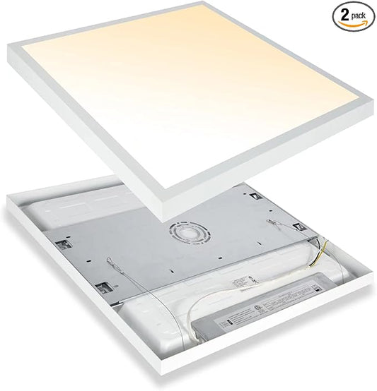 2x2 FT Surface Mount LED Panel Light Dimmable & 3 Color Selectable 3000K/4000K/5000K - 40W 24x24 Inch LED Flush Mount Ceiling Light Low Profile, 100-277V, Bright 4400LM, ETL Listed, 2 Pack