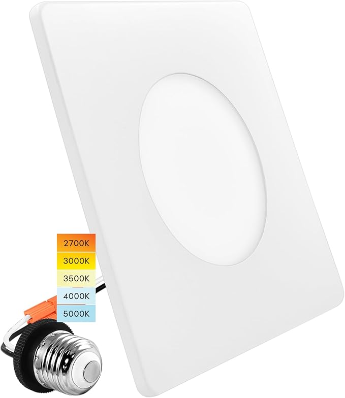LUXRITE 3-4 Inch Square LED Flush Mount & Recessed Light, 7.5W, 5CCT 2700K-5000K, 650LM, Magnetic Trim, Dimmable Ceiling Can Light, Install to J-Box or 4 Inch Housing, Wet Rated, UL Listed