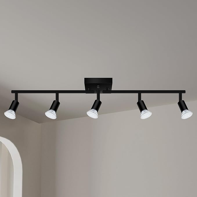BoostArea 5 Light Track Lighting Fixtures Ceiling, Matte Black Kichen Track Lighting, Rotatable Light Heads, Adjustable Modern Directional Ceiling Light for Kitchen,No Bulbs