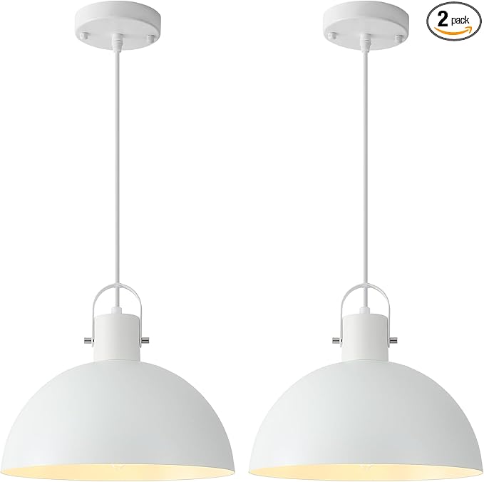 White Pendant Light 2 Pack, 11.8 Inch Dome Pendant Lights Kitchen Island, Farmhouse Pendant Lights for Kitchen Island, Dining Room, Living Room