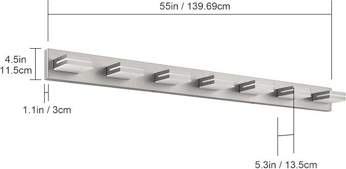 SineRise LED Modern Bathroom Vanity Light Fixtures (7-Light, 55-Inch), Brushed Nickel Modern Acrylic Bathroom Wall Lighting Fixtures Over Mirror (Cool White 6000K)