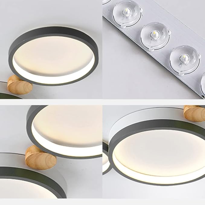 3-Lights LED Ceiling Light Fixture,22 Inch Modern Ceiling Lights Flush Mount Wooden 20W Dimmable Chandelier for Living Room Bedroom Kitchen,3000K/4000K/6000K Temperatures Selectable Grey