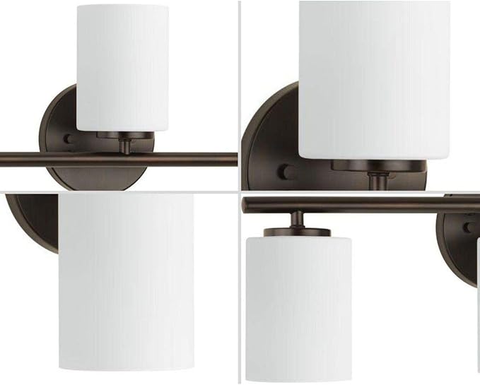 Progress Lighting Replay Collection 3 Light Bathroom Vanity Light, Modern Bath Lighting Fixture with Etched White Glass Shades for Over the Mirror, Reversible Mounting, Antique Bronze