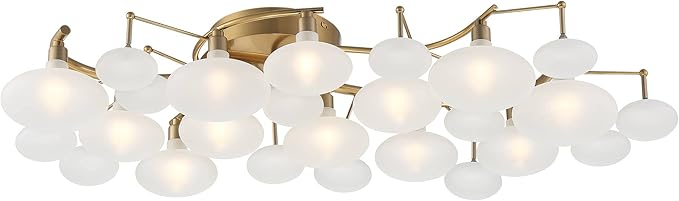 Possini Euro Design Lilypad Modern Ceiling Light Semi Flush-Mount Fixture 30 1/4" Wide Warm Brass Gold Frosted Opal Etched Glass Shade for Bedroom Kitchen Living Room Hallway Bathroom House Home