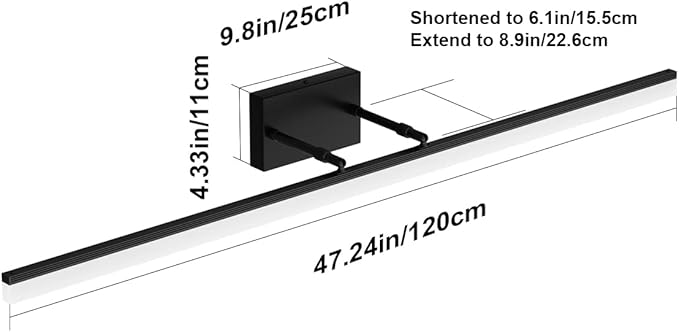 Aipsun 48inch Black Bathroom Llight Fixtures LED Vanity Light Adjustable Modern Vanity Lights Over Mirror Rotatable Lighting 5500K