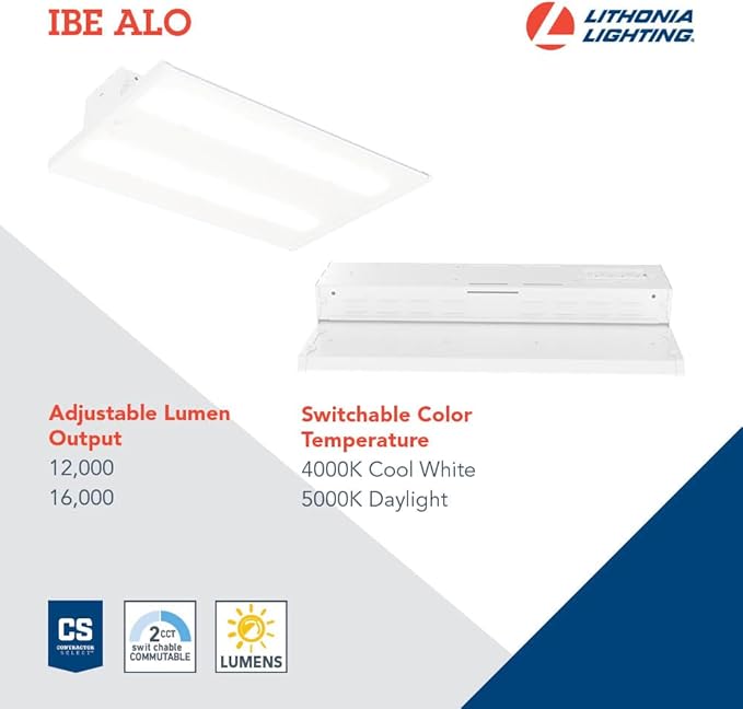 Lithonia Lighting I-Beam LED High Bay Light, Ceiling Lighting Fixture, Adjustable 12000/16000 Lumens, Selectable 4000K/5000K, LED Work Light, MVOLT 120-277V (IBE ALO21 MVOLT SWW9 80CRI DWH)