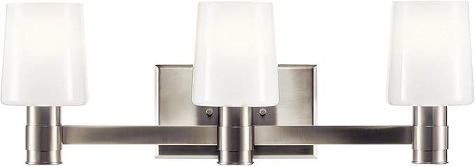 Kichler Adani 3-Light Vanity Light Fixture, Modern Bathroom Vanity Light with Opal Glass in Brushed Nickel for Bathroom or Powder Room Wall Mount (8.25" x 24"), 55176NI