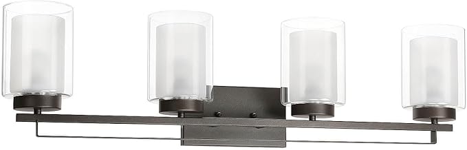XiNBEi Lighting Wall Light 4 Light Bathroom Vanity Lighting with Dual Glass Shade in Dark Bronze Indoor Wall Mount Light XB-W1195-4-DB