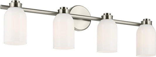 Kichler Shae 32.25" 4-Light Vanity Light with White Opal Glass in Brushed Nickel, for Bathroom Vanity, Powder Room, Over a Mirror, (32.25" W x 9" H), 55203NI