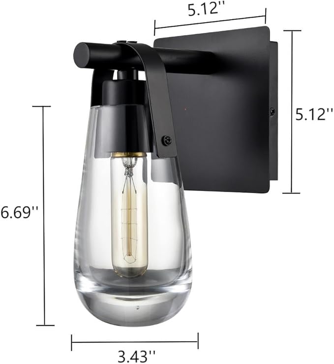 DEYNITE Black Wall Sconces, Raindrop Sconces Wall Lighting, Modern Clear Glass Vanity Light Fixtures Raindrop Wall Sconce for Bathroom Bedroom Living Room