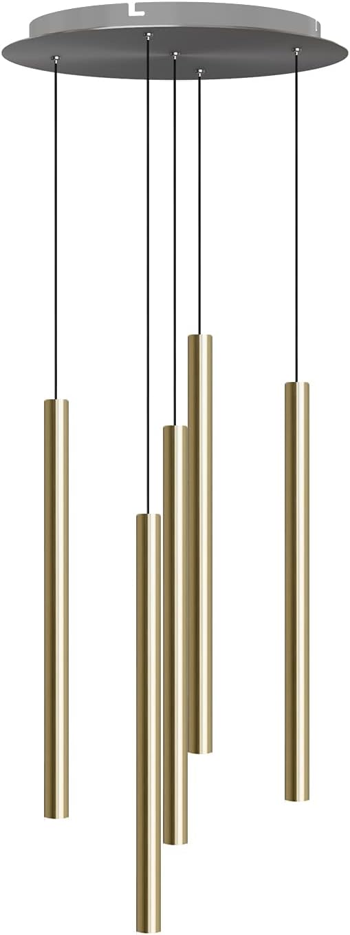 CANALIS 5 Mini Pendant Lighting Brass - LED Hanging Light Fixture for Kitchen Island, Bar, Foyer - Cluster Pendants - Dimmable, Adjustable Wire, Lamp Bulb Included