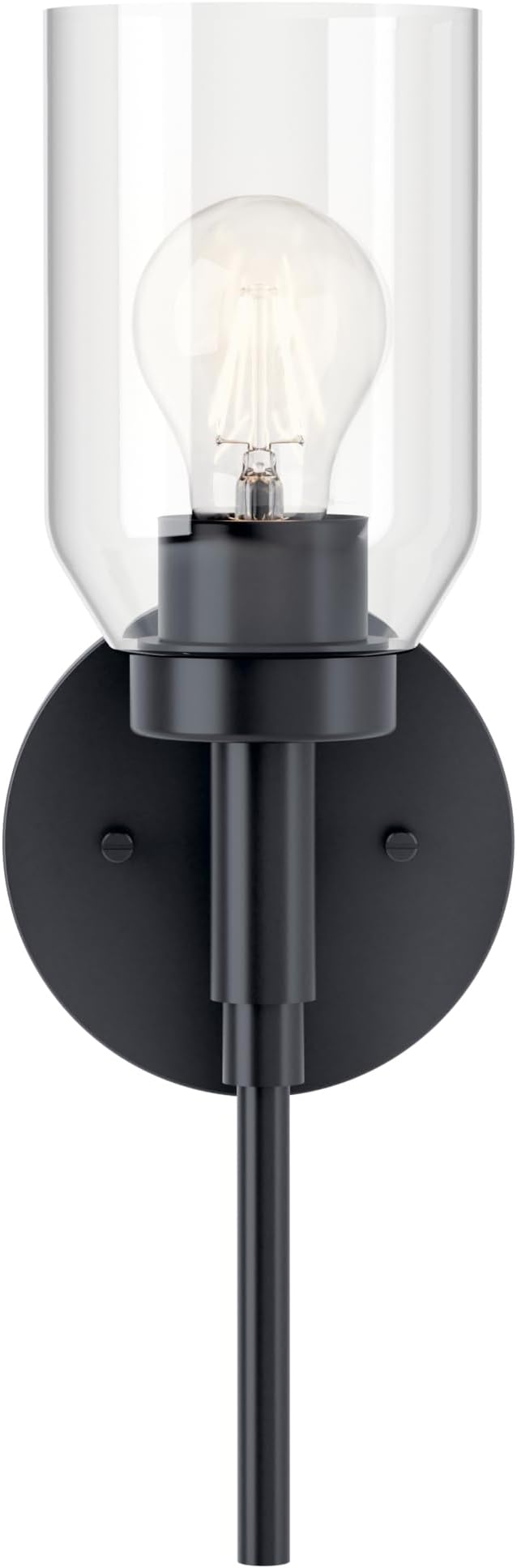Kichler Madden 1-Light Wall Sconce Modern Bathroom Light Fixture with Clear Glass in Black, Sloped Ceiling Compatible for Bathroom or Hallway (14.75" x 5"), 55183BK