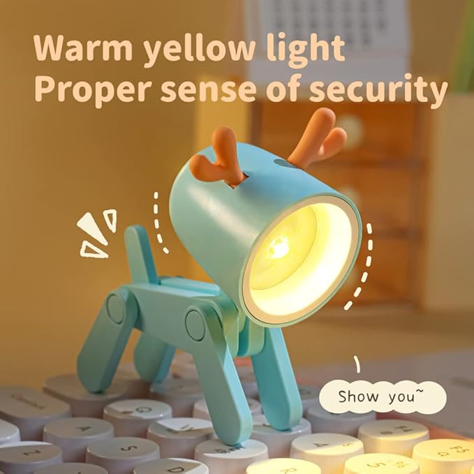 Cute Night Light for Kids, Mini Led Table Desk Lamp, Decorative Lamp Indoor Nightstand, Animal Pet Nightlights, Christmas Decorate Birthday Gifts for Children, Students (1 x Blue Deer)