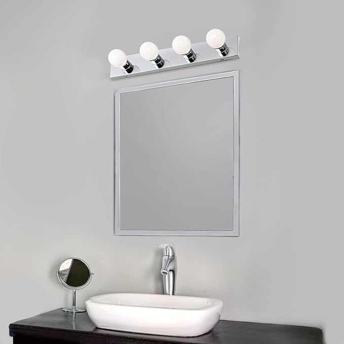Design House 500892 4-Light Vanity Strip Light Contemporary Dimmable for Bathroom, Bedroom, Makeup Vanity, Polished Chrome