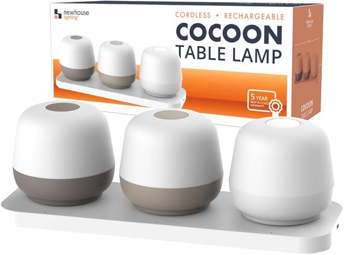 ‎Newhouse Lighting Cocoon, Natural 2700K Dimmable Cordless USB-C Rechargeable Table Lamp 3-Pack NHTL-CN-NTRL, Cordless Desk Lamp for Living Room, Bedroom, Coffee Table, and Other Cozy Home Decor