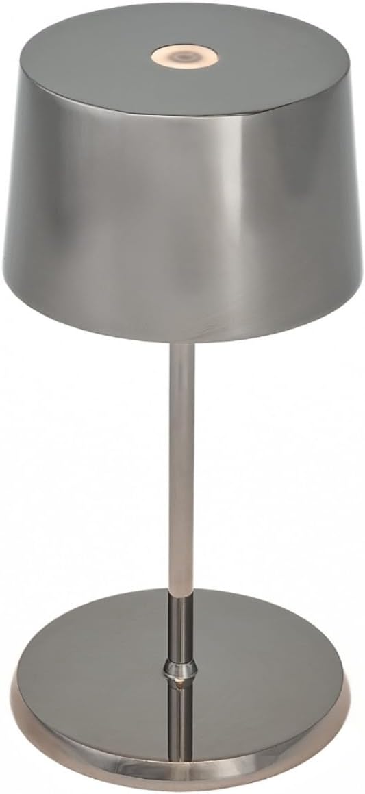 Zafferano, Olivia Mini Lamp, Portable and Rechargeable Table Lamp with Touch Controls, Suitable for Indoor, Dimmer, 2200-3000 K, Height 8.7 Inches, Antique Nickel Color