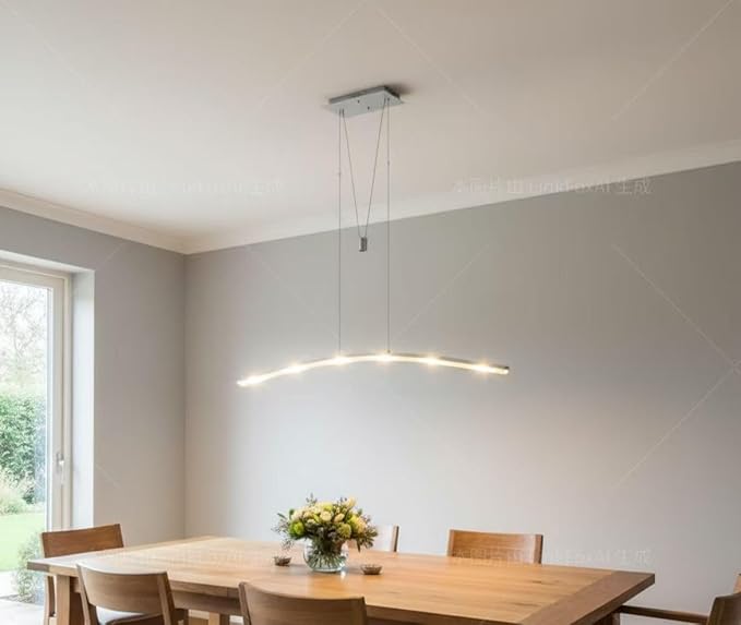 YIFONTIN LED Island Lights Adjustable Height Pendant Hanging Chandelier with Pulley System 27W Warm Lamp 47.5" Width for Kitchen Dining Study Room Restaurant Dorms Office, Brushed Aluminum.
