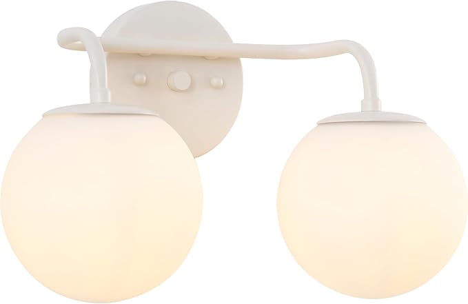 JONATHAN Y 15" Almond Modern Globe Wall Sconce Vanity Light for Bathroom, White Frosted Glass Shade, Midcentury Parisian Bistro Wall Lamp, LED Bulb Included (JYL3535C)