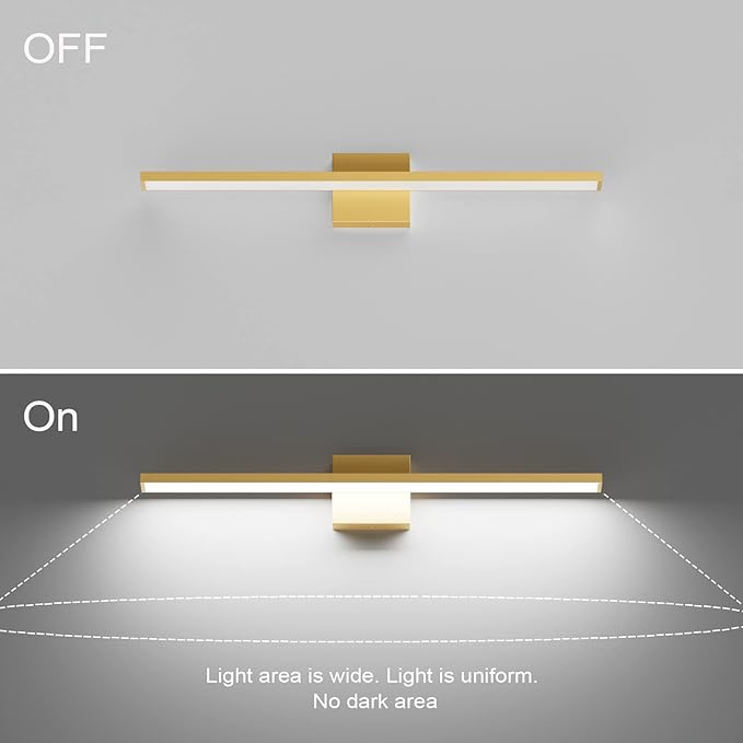 Ralbay 24inch Modern Gold Bathroom Vanity Light Frosted Aluminum Modern LED Gold Bathroom Light Fixtures White Light 6000K