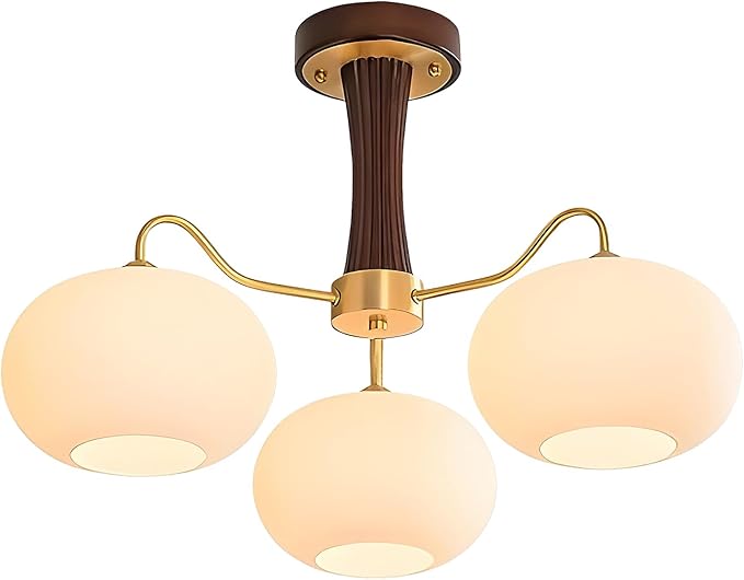 Semi Flush Mount Ceiling Light,3-Light Glass Lampshade Mid Century Ceiling Light Fixture for Bedroom Entryway Loft Kitchen Farmhouse