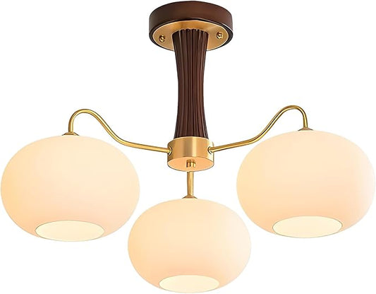 Semi Flush Mount Ceiling Light,3-Light Glass Lampshade Mid Century Ceiling Light Fixture for Bedroom Entryway Loft Kitchen Farmhouse