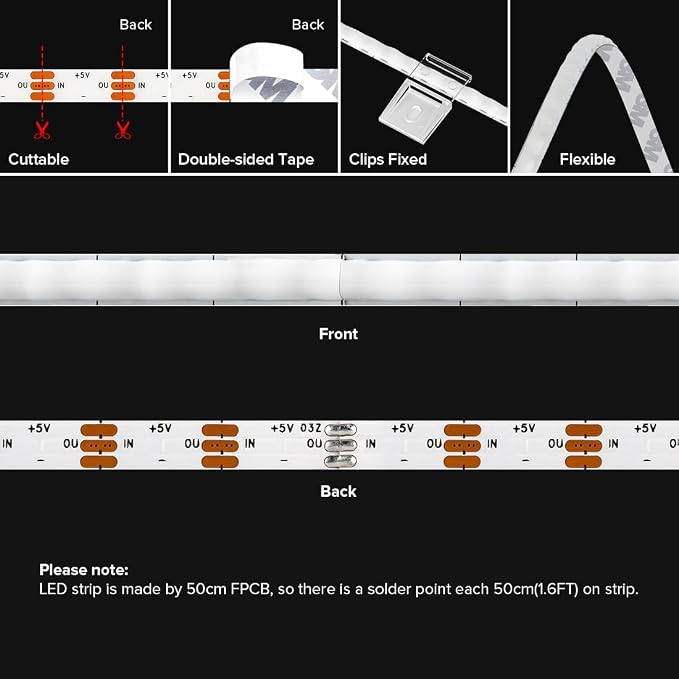 BTF-LIGHTING FCOB COB XGB1338(WS2812B) Individually Addressable IC RGB 160LED/m 800IC LED Strip DC5V 16.4FT 5mm Width Dream Chasing Color High Density Uniform Light(NO Adapter or Controller)