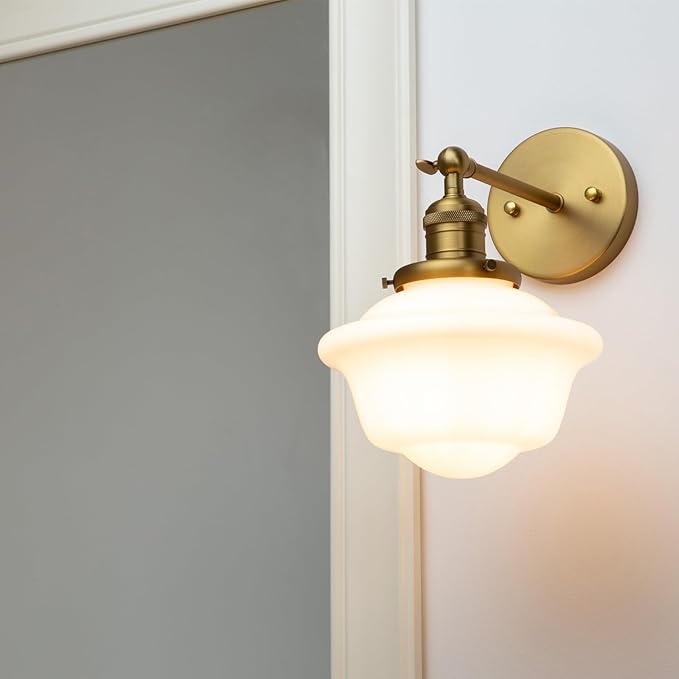 Pathson Modern Wall Sconce, Milk White Bathroom Vanity Light Fixture, Wall Lighting for Bedroom Living Room Hallway Home Decor