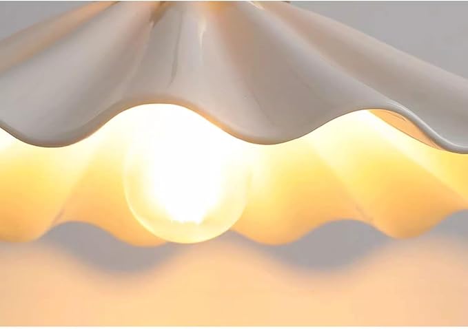 Ceramic Pendant Light, Vintage Pendant Light Fixture with Pleated Ceramic Lmapshade, White Porcelain Pendant Light, Hanging Light for Hallway Kitchen Island Dining Room, 11.8in