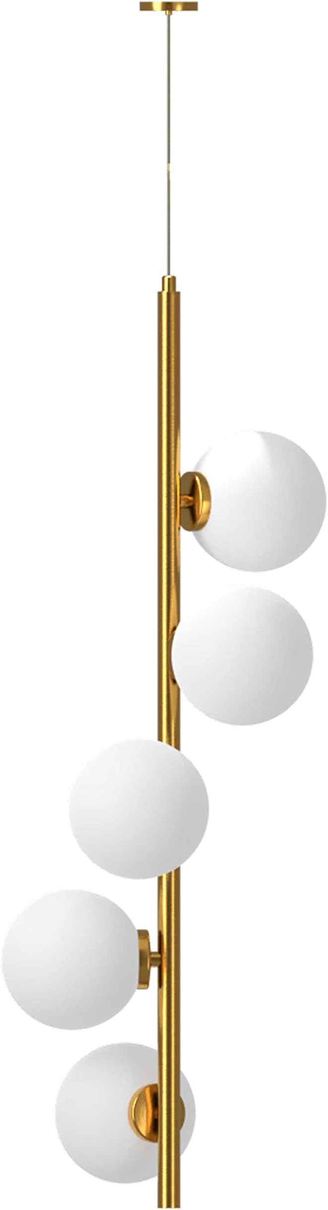 Arano Linear Globe Pendant Light Fixture, Frosted Glass Globe Shades, Brushed Goldtone Finish, Uses Five G9 Bulbs (Not Included), Living Spaces, Dining Rooms, Accent Lighting, ETL Listed