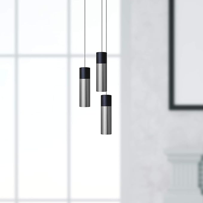 Vela 3 Mini Pendant Lighting Black-Nickel - LED Hanging Light Fixture for Kitchen Island, Bar, Foyer - Cluster Pendants - Dimmable, Adjustable Wire, Lamp Bulb Included