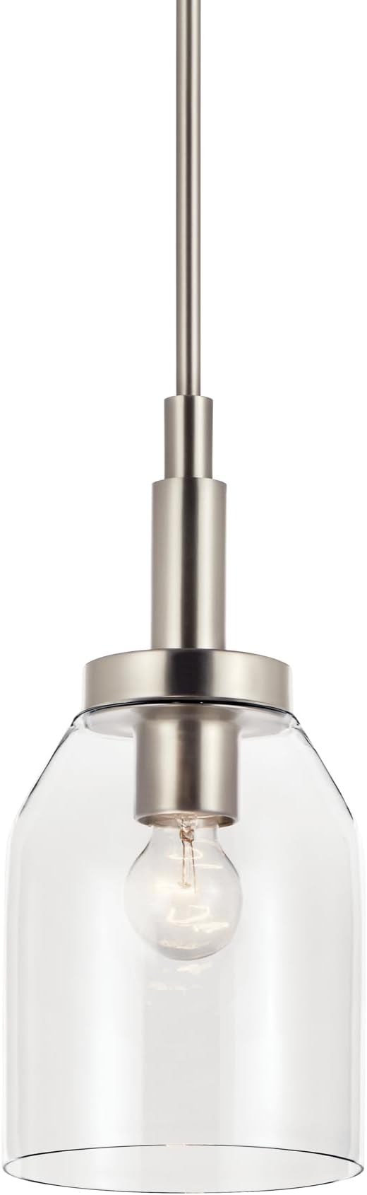 Kichler Madden 1-Light Mini Pendant with Clear Glass in Brushed Nickel, Sloped Ceiling Compatible, for Bathroom or Kitchen (15" x 7"), 52725NI