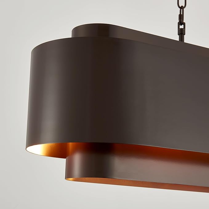 40" Modern Farmhouse Linear Chandelier, Dining Room Light Fixture Over Table Kitchen Island Lighting Metal Rustic Industrial Pendant Light Oil-Bronze