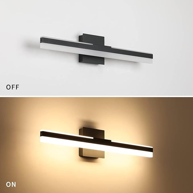 Joossnwell LED Vanity Lights for Bathroom Modern Black Bathroom Light Fixtures Over Mirror Bath Wall Lamp 23.62 inch Long 22W Warm Light 3000K