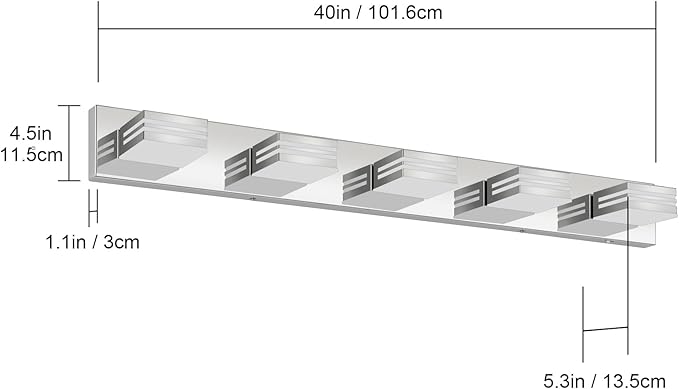 LED Modern Bathroom Vanity Light Fixtures (5-Light, 40-Inch)(5CCT, Dimmable), Chrome Modern Bathroom Wall Lighting Fixtures Over Mirror (3000K/3500K/4000K/5000K/6000K)